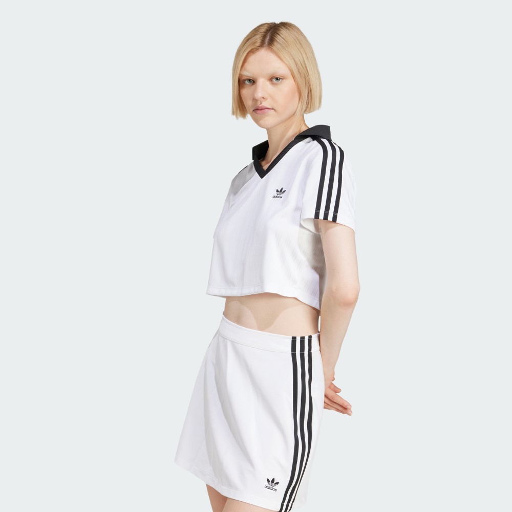 Жіноче укорочене поло Adidas Adicolor Football Jacquard V-Neck Originals JD2608
