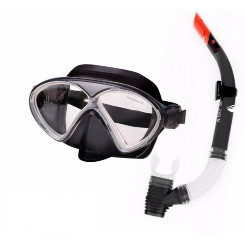 Маска+трубка AQUAWAVE DOLPHIN JR SET-BLK/GRA/BLK Черный, серый, прозрачный